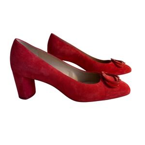 Stuart Weitzman Anicia Block Heel Pump Size‎ 7B Red Suede Buckle Accent Preppy